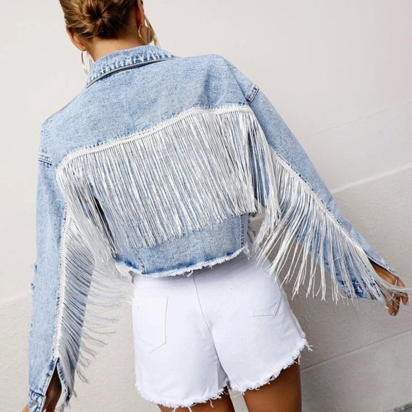 Raw Hem Button Front Crop Denim Jacket - Picture 1 of 10